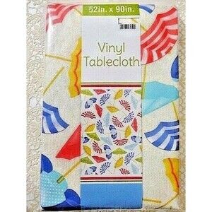 Beach Umbrella Vinyl Tablecloth 52 x 90-inch PEVA Wipe PEVA Indoor Outdoor NEW